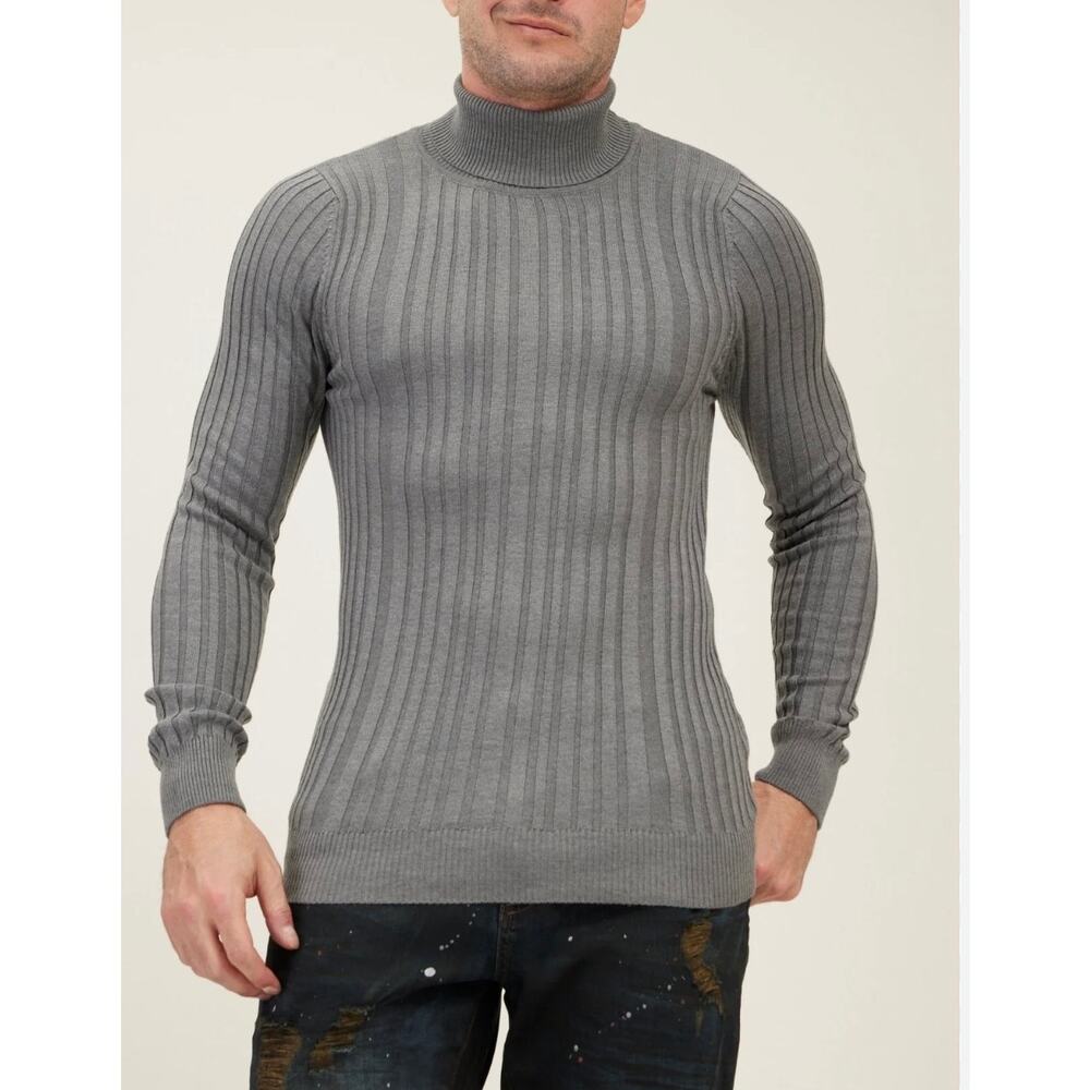 RNT23 gray turtle neck long sleeves ribbed fitted sweater size Small